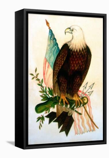 Bald Eagle with Flag-American School-Framed Premier Image Canvas