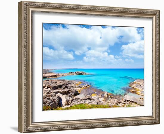 Balearic Formentera Island in Escalo Rocky Beach and Turquoise Sea-Natureworld-Framed Photographic Print