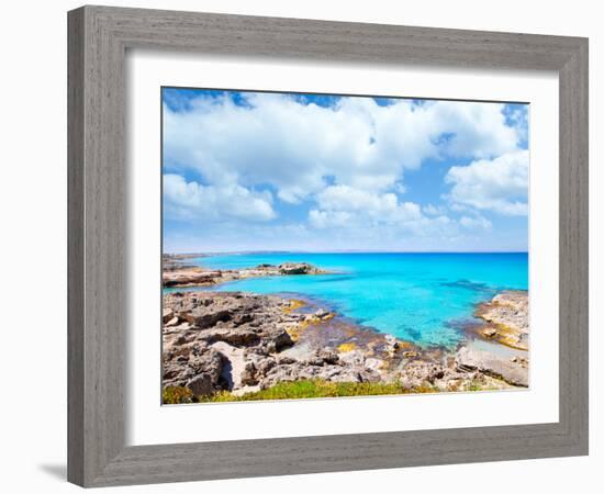 Balearic Formentera Island in Escalo Rocky Beach and Turquoise Sea-Natureworld-Framed Photographic Print