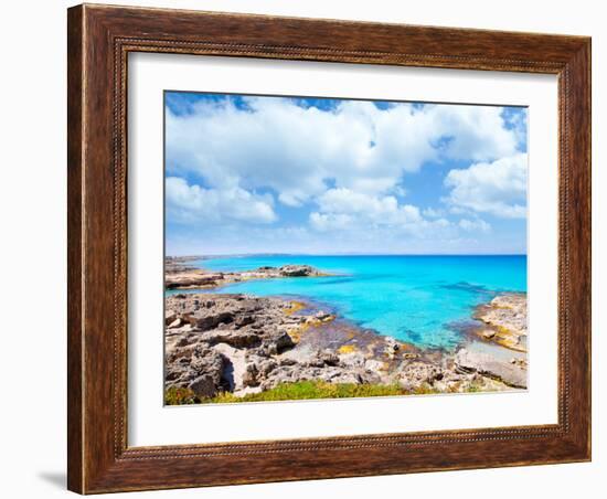 Balearic Formentera Island in Escalo Rocky Beach and Turquoise Sea-Natureworld-Framed Photographic Print