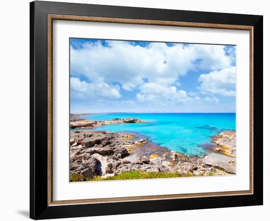 Balearic Formentera Island in Escalo Rocky Beach and Turquoise Sea-Natureworld-Framed Photographic Print