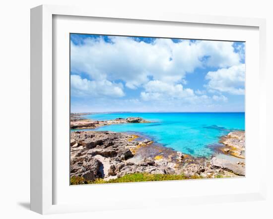 Balearic Formentera Island in Escalo Rocky Beach and Turquoise Sea-Natureworld-Framed Photographic Print