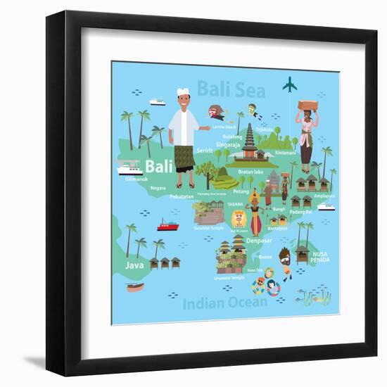 Bali Indonesia Map and Travel Eps 10 Format-Sajja-Framed Art Print