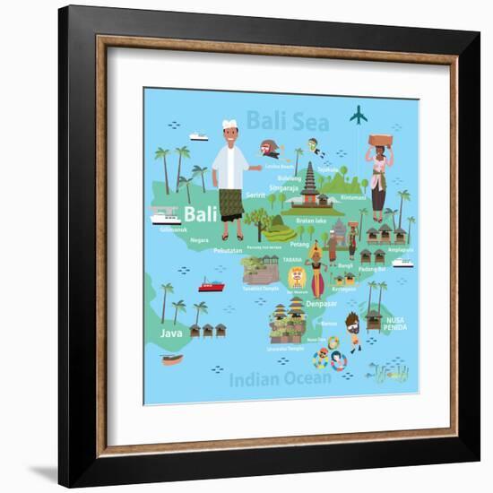 Bali Indonesia Map and Travel Eps 10 Format-Sajja-Framed Art Print