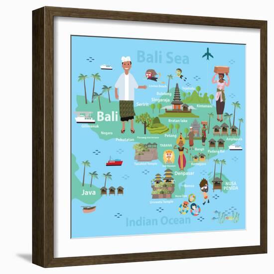 Bali Indonesia Map and Travel Eps 10 Format-Sajja-Framed Art Print