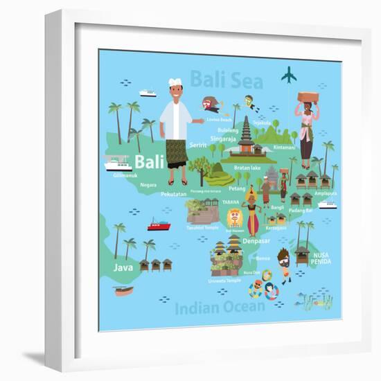 Bali Indonesia Map and Travel Eps 10 Format-Sajja-Framed Art Print