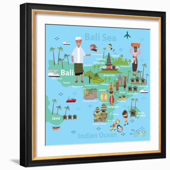 Bali Indonesia Map and Travel Eps 10 Format-Sajja-Framed Art Print