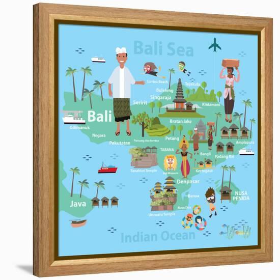 Bali Indonesia Map and Travel Eps 10 Format-Sajja-Framed Stretched Canvas