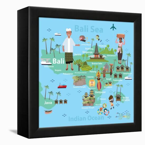 Bali Indonesia Map and Travel Eps 10 Format-Sajja-Framed Stretched Canvas