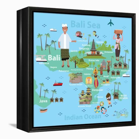 Bali Indonesia Map and Travel Eps 10 Format-Sajja-Framed Stretched Canvas