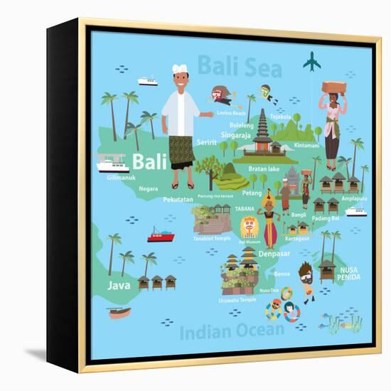 Bali Indonesia Map and Travel Eps 10 Format-Sajja-Framed Stretched Canvas