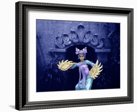 Balinese Dancer in Front of Temple in Ubud, Bali, Indonesia-Jim Zuckerman-Framed Photographic Print