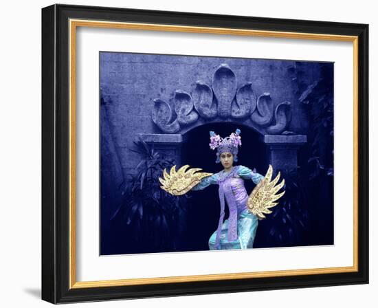 Balinese Dancer in Front of Temple in Ubud, Bali, Indonesia-Jim Zuckerman-Framed Photographic Print