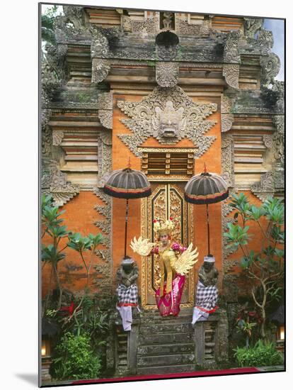 Balinese Dancer Wearing Traditional Garb Near Palace Doors in Ubud, Bali, Indonesia-Jim Zuckerman-Mounted Photographic Print