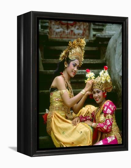 Balinese Dancers in Front of Temple in Ubud, Bali, Indonesia-Jim Zuckerman-Framed Premier Image Canvas