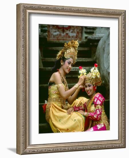 Balinese Dancers in Front of Temple in Ubud, Bali, Indonesia-Jim Zuckerman-Framed Photographic Print