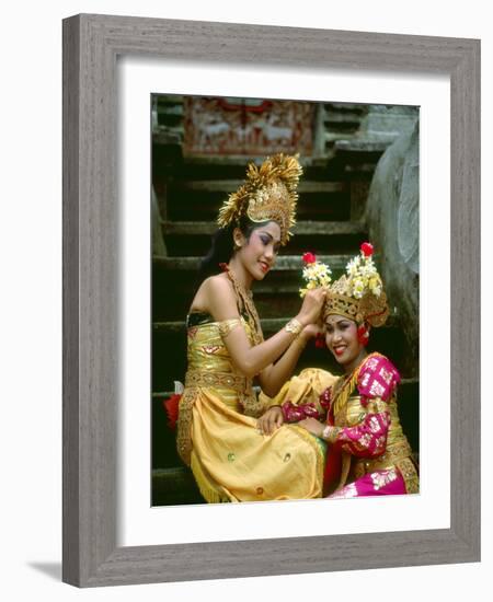 Balinese Dancers in Front of Temple in Ubud, Bali, Indonesia-Jim Zuckerman-Framed Photographic Print