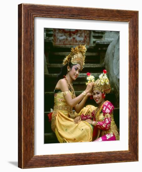 Balinese Dancers in Front of Temple in Ubud, Bali, Indonesia-Jim Zuckerman-Framed Photographic Print