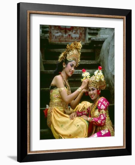 Balinese Dancers in Front of Temple in Ubud, Bali, Indonesia-Jim Zuckerman-Framed Photographic Print