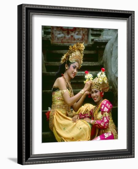 Balinese Dancers in Front of Temple in Ubud, Bali, Indonesia-Jim Zuckerman-Framed Photographic Print