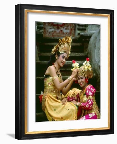 Balinese Dancers in Front of Temple in Ubud, Bali, Indonesia-Jim Zuckerman-Framed Photographic Print