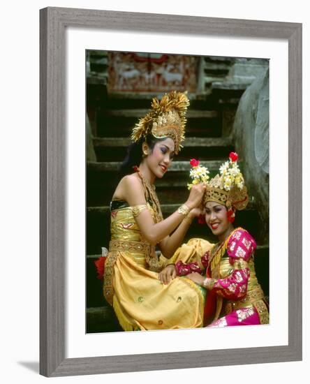 Balinese Dancers in Front of Temple in Ubud, Bali, Indonesia-Jim Zuckerman-Framed Photographic Print