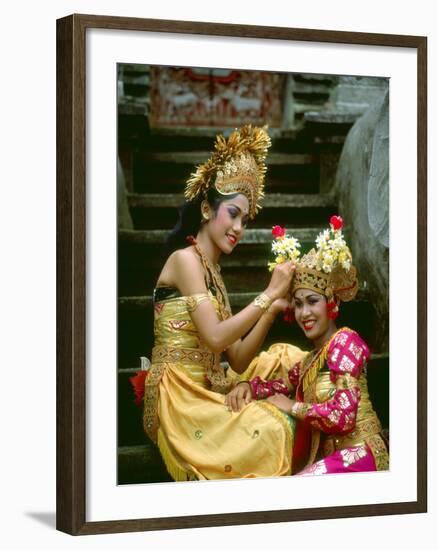 Balinese Dancers in Front of Temple in Ubud, Bali, Indonesia-Jim Zuckerman-Framed Photographic Print