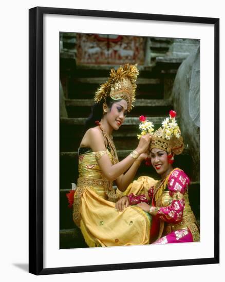 Balinese Dancers in Front of Temple in Ubud, Bali, Indonesia-Jim Zuckerman-Framed Photographic Print