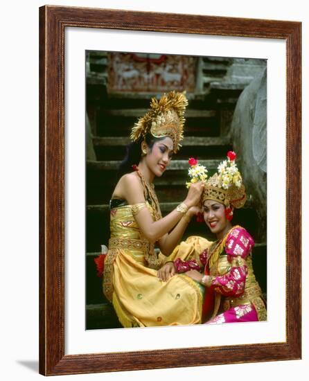 Balinese Dancers in Front of Temple in Ubud, Bali, Indonesia-Jim Zuckerman-Framed Photographic Print