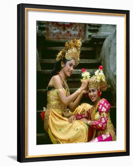 Balinese Dancers in Front of Temple in Ubud, Bali, Indonesia-Jim Zuckerman-Framed Photographic Print