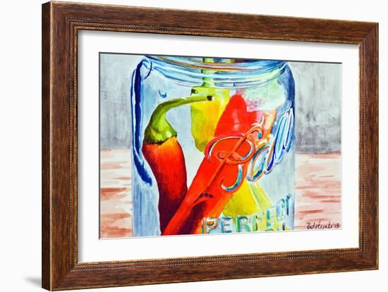Ball Jar with Tree Peppers-Jennifer Redstreake Geary-Framed Art Print