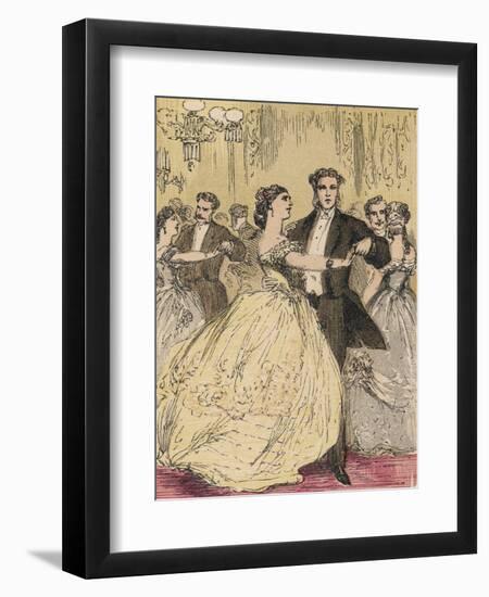 Ball Room Scene in the Days of Full Skirts-null-Framed Art Print