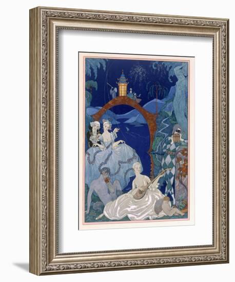 Ball under the Blue Moon, Illustration For Fetes Galantes by Paul Verlaine-Georges Barbier-Framed Giclee Print