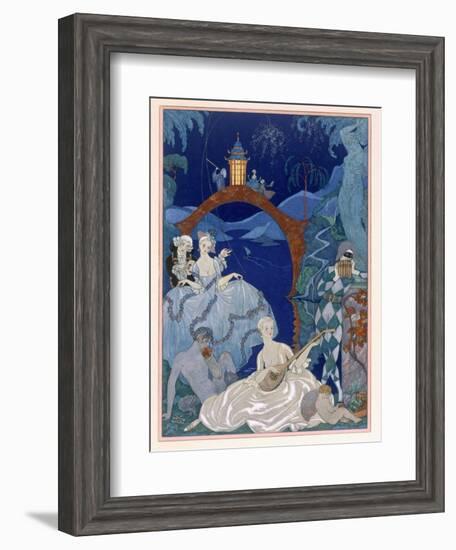 Ball under the Blue Moon, Illustration For Fetes Galantes by Paul Verlaine-Georges Barbier-Framed Giclee Print