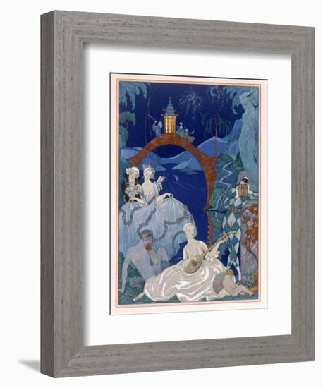 Ball under the Blue Moon, Illustration For Fetes Galantes by Paul Verlaine-Georges Barbier-Framed Giclee Print