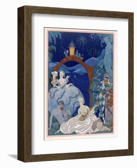 Ball under the Blue Moon, Illustration For Fetes Galantes by Paul Verlaine-Georges Barbier-Framed Giclee Print