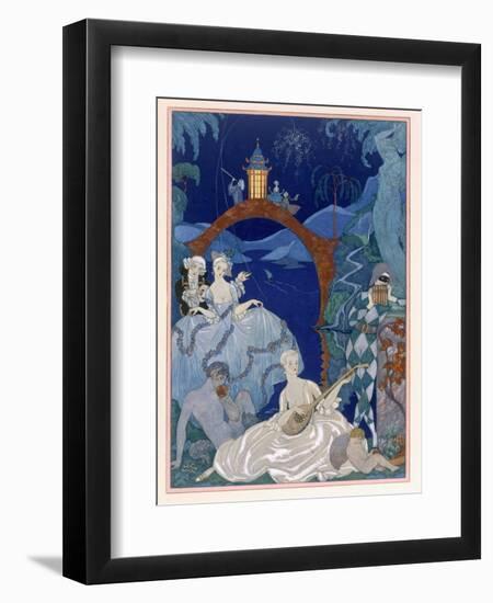 Ball under the Blue Moon, Illustration For Fetes Galantes by Paul Verlaine-Georges Barbier-Framed Giclee Print