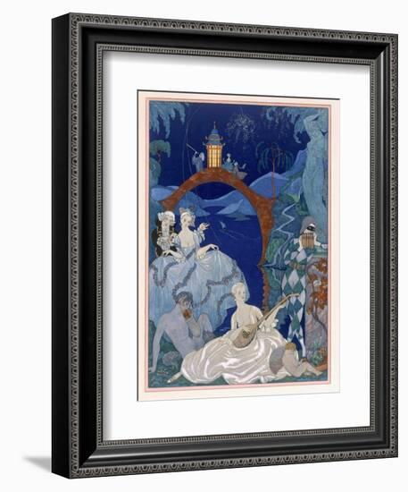 Ball under the Blue Moon, Illustration For Fetes Galantes by Paul Verlaine-Georges Barbier-Framed Giclee Print