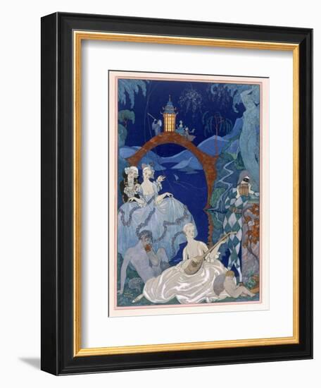 Ball under the Blue Moon, Illustration For Fetes Galantes by Paul Verlaine-Georges Barbier-Framed Giclee Print