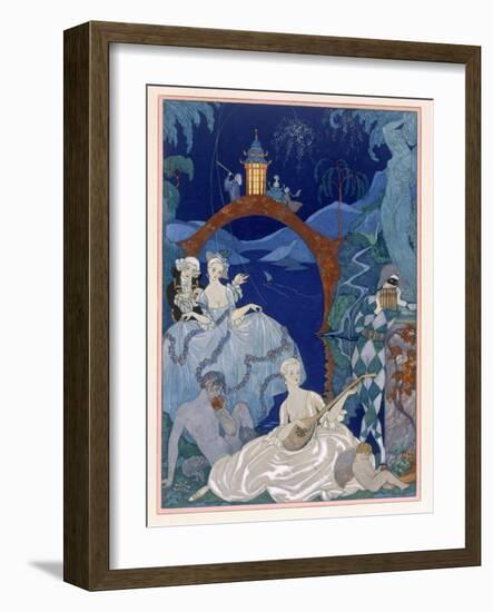 Ball under the Blue Moon, Illustration For Fetes Galantes by Paul Verlaine-Georges Barbier-Framed Giclee Print