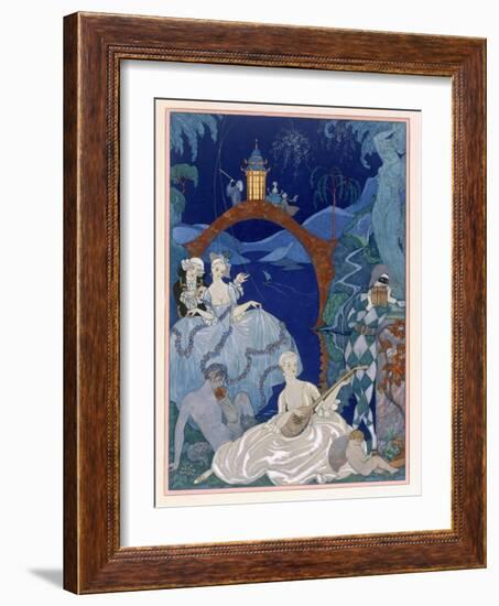 Ball under the Blue Moon, Illustration For Fetes Galantes by Paul Verlaine-Georges Barbier-Framed Giclee Print