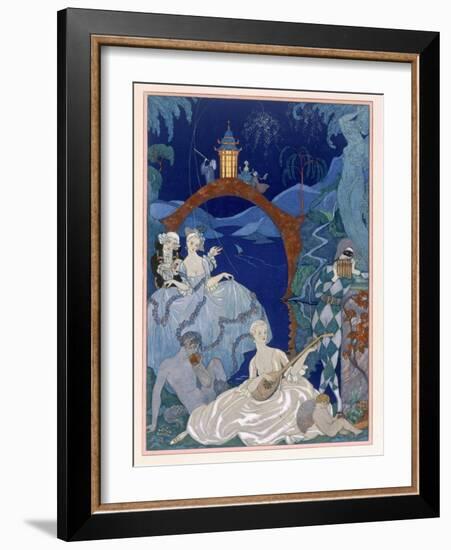 Ball under the Blue Moon, Illustration For Fetes Galantes by Paul Verlaine-Georges Barbier-Framed Giclee Print