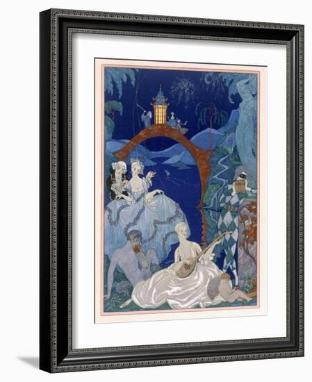 Ball under the Blue Moon, Illustration For Fetes Galantes by Paul Verlaine-Georges Barbier-Framed Giclee Print