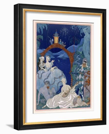 Ball under the Blue Moon, Illustration For Fetes Galantes by Paul Verlaine-Georges Barbier-Framed Giclee Print