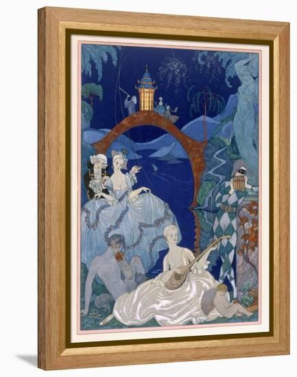 Ball under the Blue Moon, Illustration For Fetes Galantes by Paul Verlaine-Georges Barbier-Framed Premier Image Canvas