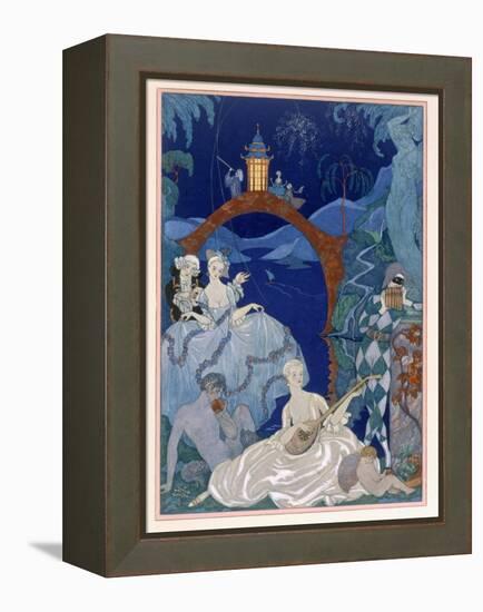 Ball under the Blue Moon, Illustration For Fetes Galantes by Paul Verlaine-Georges Barbier-Framed Premier Image Canvas