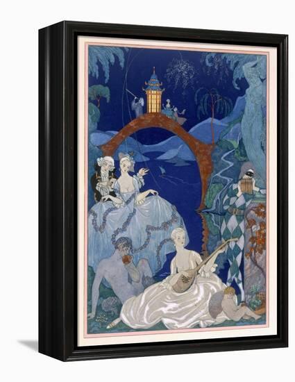 Ball under the Blue Moon, Illustration For Fetes Galantes by Paul Verlaine-Georges Barbier-Framed Premier Image Canvas