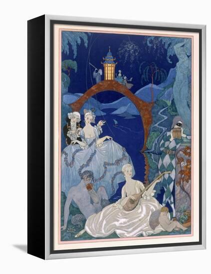 Ball under the Blue Moon, Illustration For Fetes Galantes by Paul Verlaine-Georges Barbier-Framed Premier Image Canvas