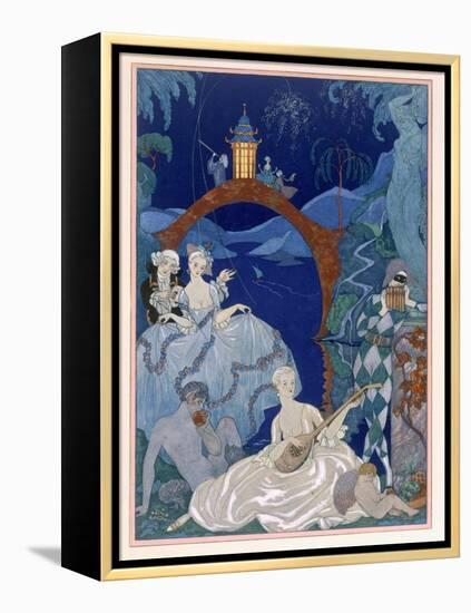 Ball under the Blue Moon, Illustration For Fetes Galantes by Paul Verlaine-Georges Barbier-Framed Premier Image Canvas