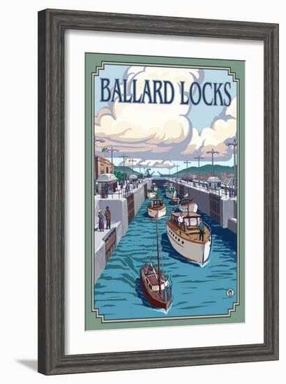 Ballard Locks and Boats, Seattle, Washington-Lantern Press-Framed Art Print